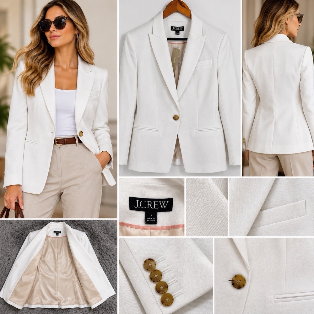 J Crew Womens Alexandra Blazer Shawl Collar Size 6 Stretch Linen B White(15-b22)